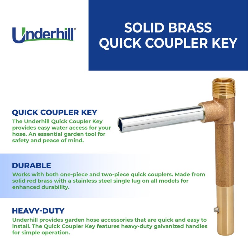Underhill Quick Coupler Key Tool for Coupler Valve, 1-Inch MPT x 3/4-Inch FPT Outlet, Sprinkler Garden Irrigation System, Solid Brass, QK-100 - Image 3
